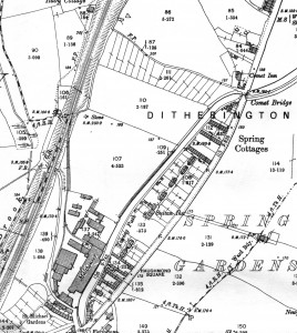 Detail from the 1900 Ordnance Survey map showing Spring Gardens, the ‘four square’ clusters of houses and the Sultan Inn