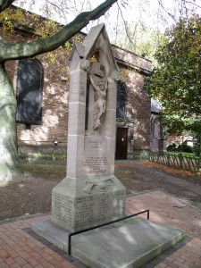 The recently cleaned war memorial outside St. Michael’s Church